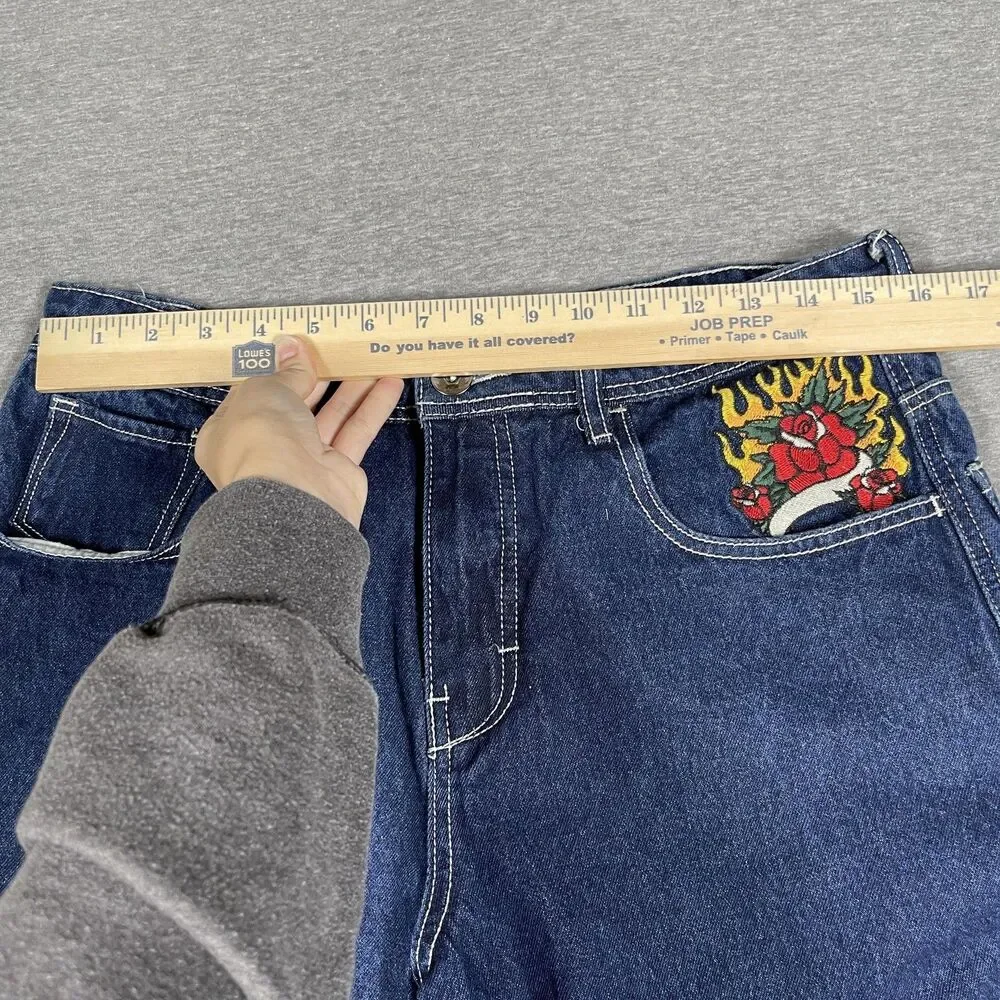 NINTH IDLE HALL Jeans Mens 31x29 Blue Straight Relaxed Embroidered Mid Rise